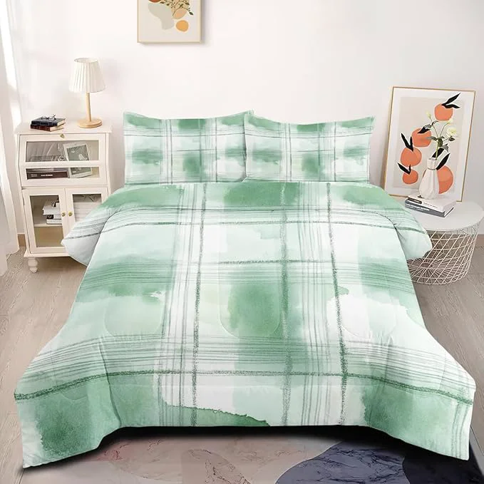 Lightweight Abstract Bedding Set for Girls Boys Full Size 3-Piece Green White Tie Dye Bed Set with Comforter 79 quot x 90 quot and 2 Pillowcases for All Season Elegant