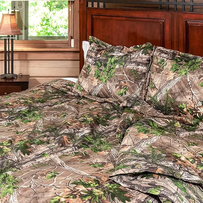 Sophisticated Northwest tree Twin Size 1 Comforter and 1 Sham Set All Seasons Boys and Girls Soft Cabin Bedding Xtra Green Camo Classic