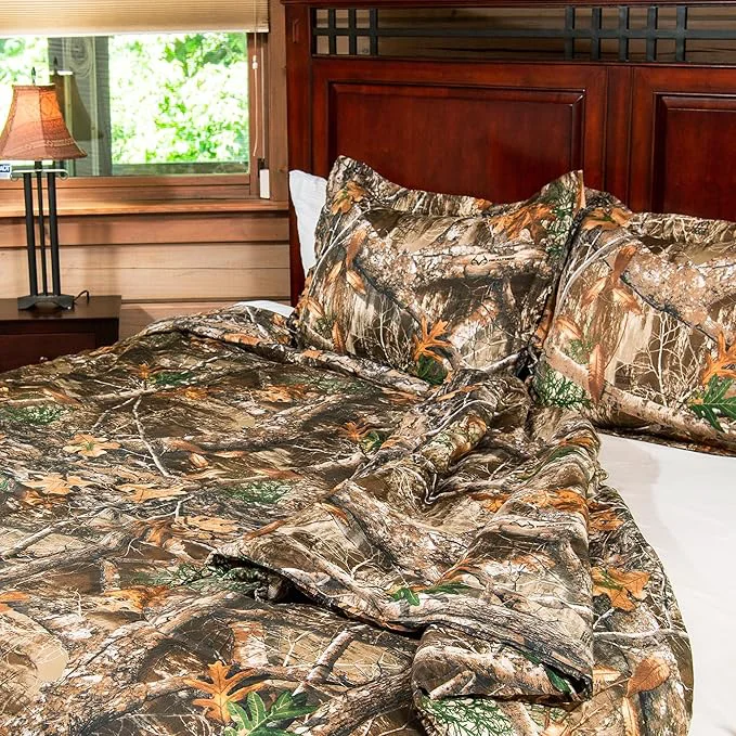 Powerful Northwest tree Twin Size 1 Comforter and 1 Sham Set All Seasons Boys and Girls Soft Cabin Bedding Edge Camo Enhanced