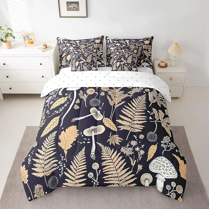 Advanced Retro Jungle Leaves Comforter Set 7 Piece Rustic Mushroom Botanica Bed Set Vintage Farmhouse Decor Bedding Bed in a Bag Twin 1 Comforter 2 Pillowcase 2 Pillow Covers 1 Flat Sheet 1 Fitted Sheet Fine Crafted