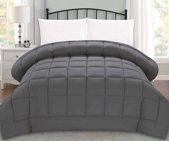 Unique Elegant Comfort Luxury Super Soft Goose Down -Box-Stitched-and Double-Filled Duvet Insert Premium Quality Comforter Medium Warmth for All Seasons Full Queen Grey Environmentally Friendly