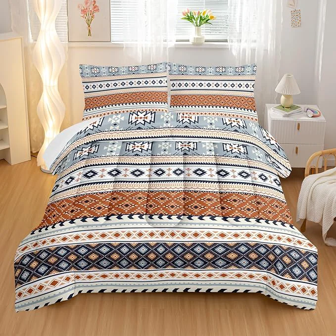 Artisan Off White Bohemian Comforter Sets Full Size Tribal Geometric Bedding Set for Your Room Abstract Soft Lightweight Quilted Set All Season 1 Comforter and 2 Pillowcases Long-Lasting