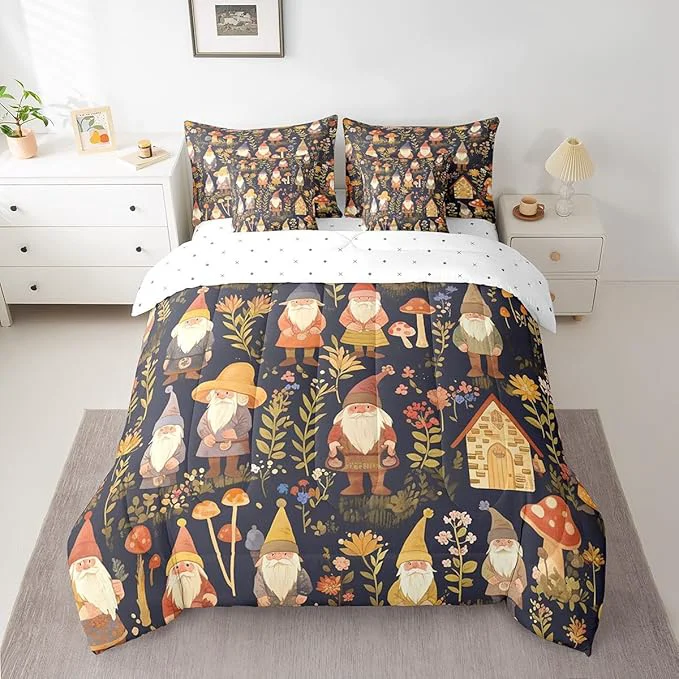 Trusted Retro Farmhouse Gnome Comforter Set 7 Pieces Jungle Botanical Flowers Leaves Bed Set Rustic Style Bedding Bed in a Bag King 1 Comforter 2 Pillowcase 2 Pillow Covers 1 Flat Sheet 1 Fitted Sheet Superior