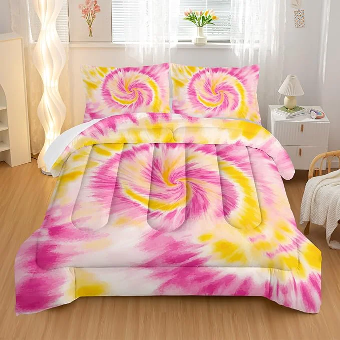Proven Pink Tie-dye Comforter Sets Twin Size Abstract Modern Art Bedding Set for Your Room Graffiti Soft Lightweight Quilted Set All Season 1 Comforter and 2 Pillowcases Sophisticated