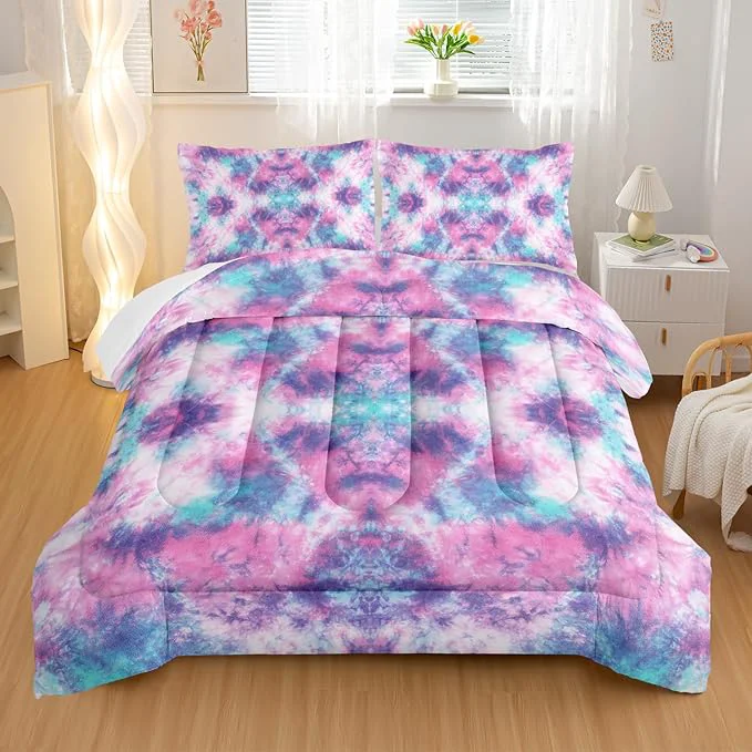 Practical Colorful Graffiti Comforter Sets Full Size Violet Blue Symmetry Graffiti Bedding Set for Your Room Abstract Soft Lightweight Quilted Set All Season 1 Comforter and 2 Pillowcases Premium Material