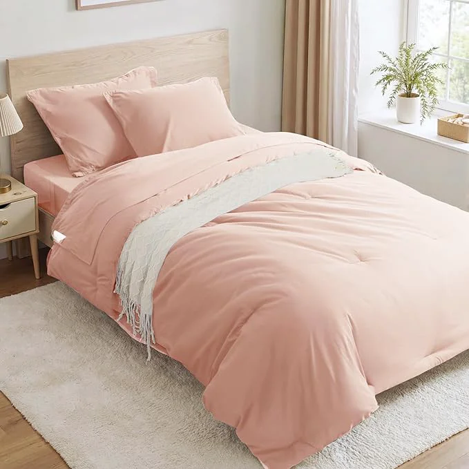 Original Design Anluoer Pink Twin Comforter Set 5 Pieces Bed in a Bag with Sheets All Season Bedding Sets with 1 Comforter 1 Pillow Sham 1 Pillowcase 1 Flat Sheet 1 Fitted Sheet High-Performance