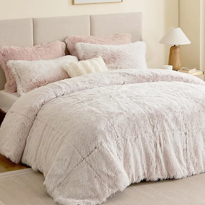 Green Intelligent Design King Comforter Set Fur-Like Shaggy Comforters for King Size Bed Warm Fuzzy Bedding All Season Luxurious Comforters King Size Bed Set Malea King Cal King Pink White 3 Piece Artisan