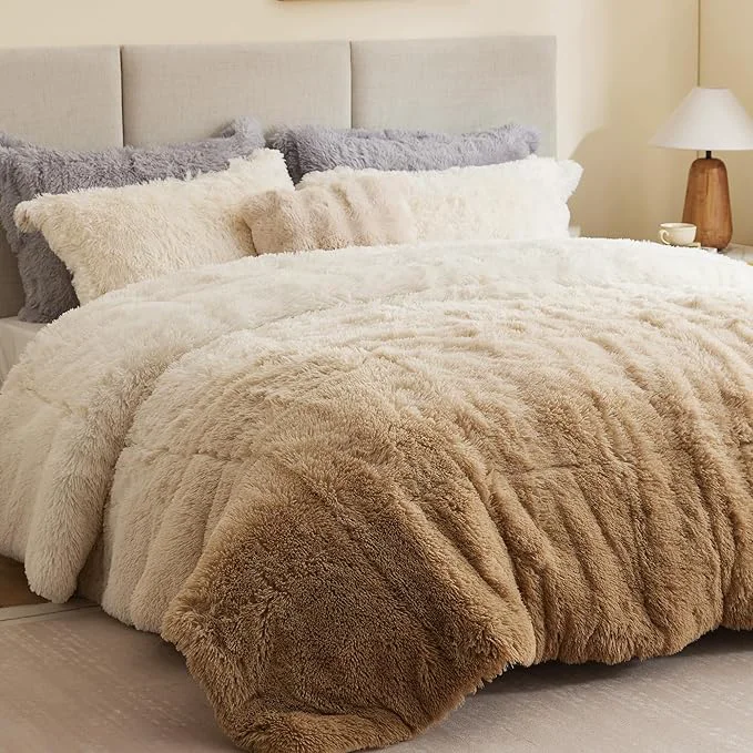 Fine Crafted Intelligent Design Long Shaggy Faux Fur Comforter Set Soft Plush Reverse Chic Ombre Design Twin Size Comforter Sets All Season Bedding Set Matching Sham Brielle Twin Twin XL 66 quot x90 quot Natural Durable