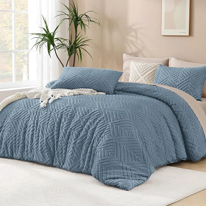 Effective Andency Greyish Blue Oversized King Comforter 128 39 39 x120 39 39 3 Pieces Soft Boho Bedding Set amp Collections Farmhouse Tufted Fluffy Shabby Chic Bed Set for All Seasons 1 Comforter 2 Pillowcases Long-Lasting