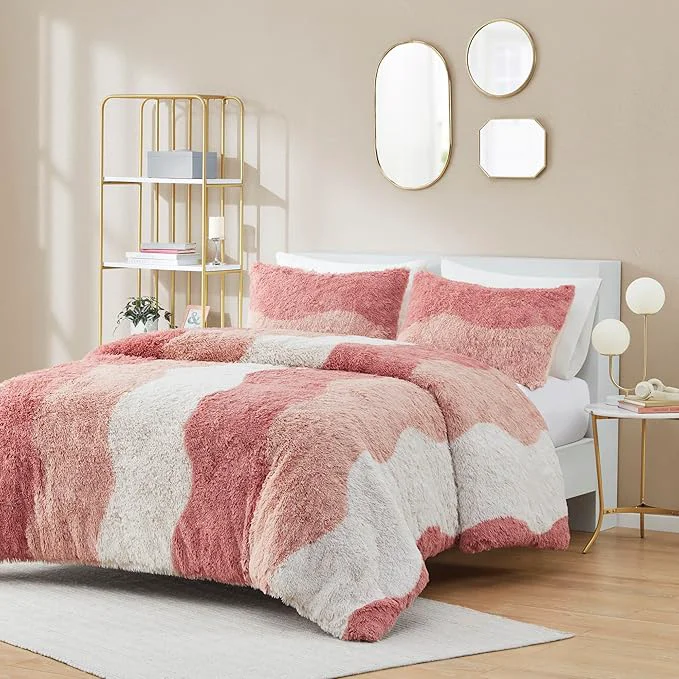 Relaxed Intelligent Design Soft amp Cozy Shaggy Faux Fur Comforter Set Trendy Ombre Design with Vibrant Color All Season Down Bedding Matching Sham Cassie Twin Twin XL Blush Multi 2 Piece World-Class