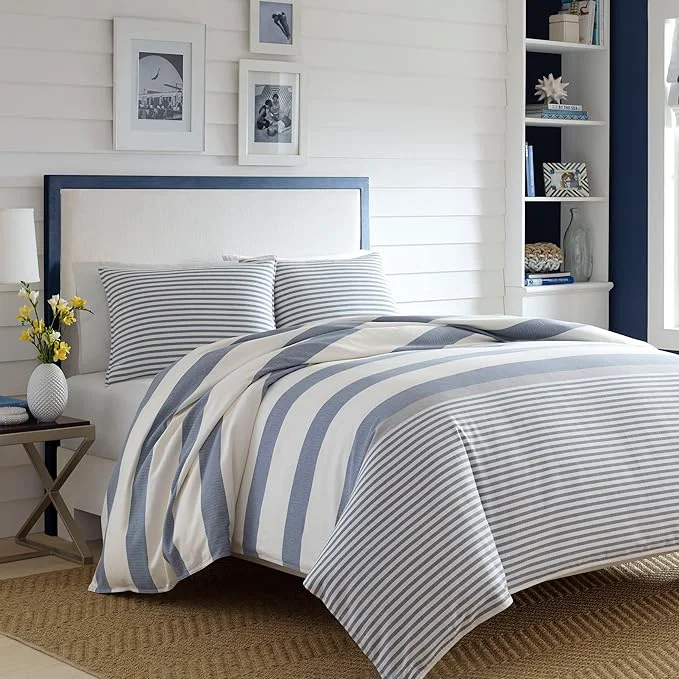 High-Quality Nautica - Twin Comforter Set Reversible Cotton Bedding with Matching Sham Medium-Weight Dorm Essentials Oeko-Tex Fairwater Blue Authentic