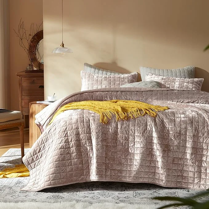 Healthy LEAONME Velvet Quilt Oversized California King-120 39 39 x120 39 39 Lightweight Dusty Pink Comforter Set with 2 Pillow Shams Oversized Bedspread Coverlet Quilted Bedding Set for All Season Sustainable