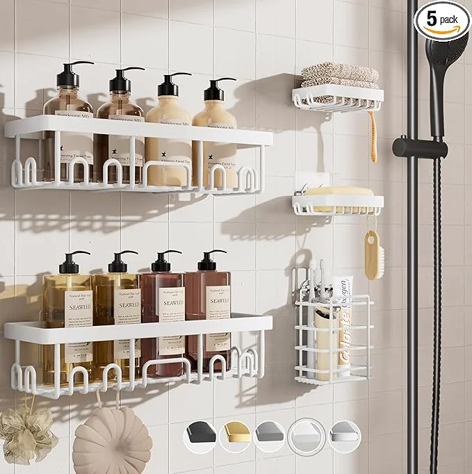 Traditional Veken Adhesive Shower Caddy 5-Pack Heavy Weight Bearing Large Wall Mounted Original Design
