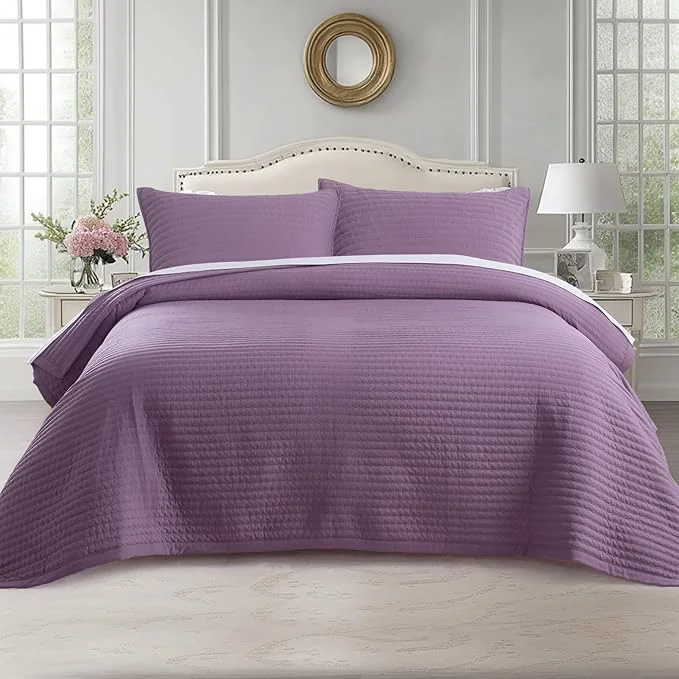 Sophisticated KASENTEX Twin Quilt Set 68 quot x86 quot – Soft Washed 3-Layer Lightweight Bedspread Minimalist Nordic Design All-Season Spring amp Summer Quilt Set 1 Quilt 2 Pillow Shams Grape Jam Purple Versatile