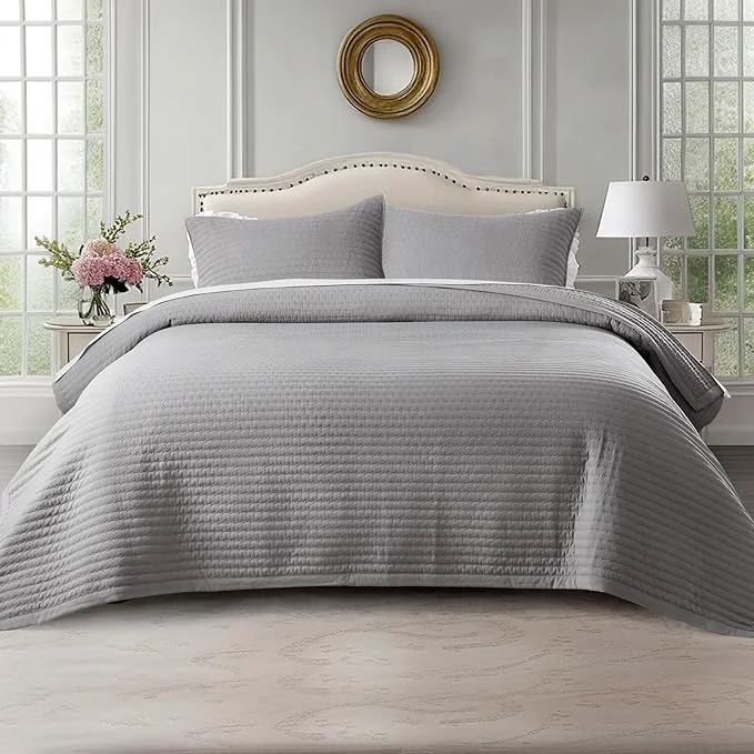 Reliable KASENTEX Queen XL Quilt Set 98 quot x98 quot – Soft Washed 3-Layer Lightweight Bedspread Minimalist Nordic Design All-Season Spring amp Summer Quilt Set 1 Quilt 2 Pillow Shams Solid Grey Green