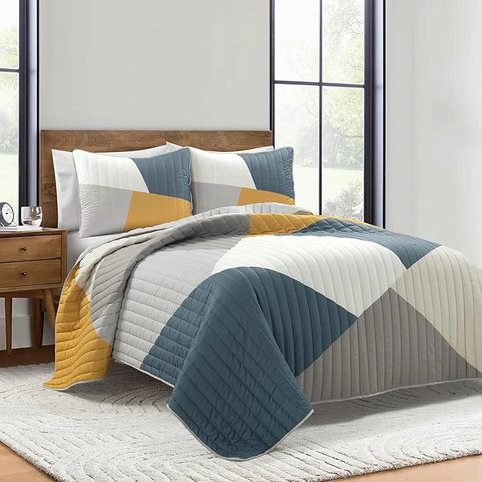 Smooth Lush Decor Modern Color Block Quilt Queen Size 3 Piece Set Full Queen King Multi - Bedding Set California Queen Quilt - Mid Century Modern Decor Efficient