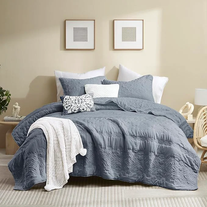 Relaxed B2EVER Boho Blue Quilt Queen Size Bedding Sets with Pillow Sham Bohemian Lightweight Soft Bedspread Coverlet Farmhouse Floral Vintage Thin Comforter Bed Cover All Season 3 Pieces 90x90 inches Pure