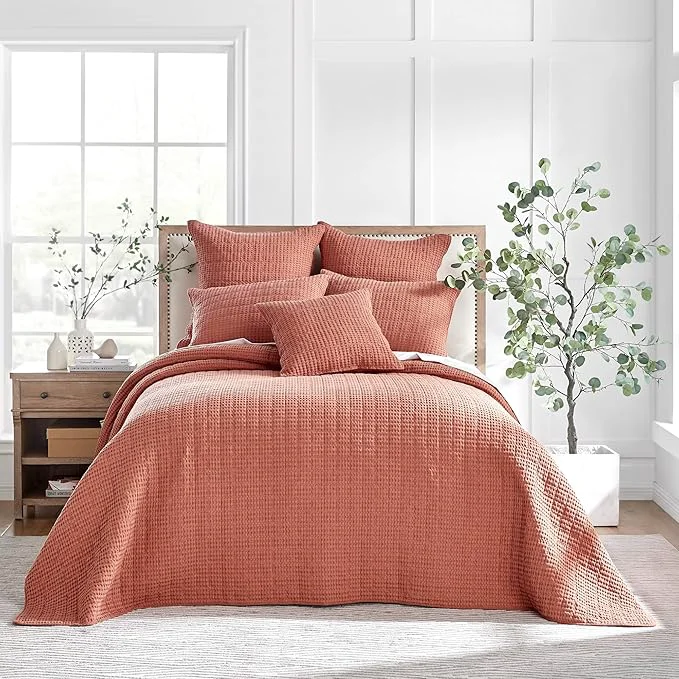 Original Design Levtex Home Mills Waffle Queen Bedspread Set 104x106in with 2 Pillow Shams 26x20in - Adobe - Cotton Queen Size Bedspread Set - Lightweight Soft Pre-Washed Selected