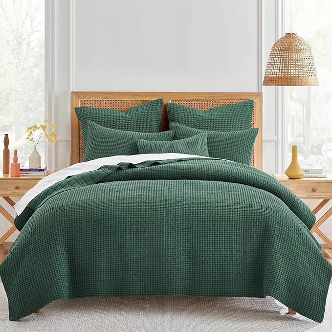 User-Friendly Levtex Home Mills Waffle King Cal King Quilt Set 106x92in with 2 Pillow Shams 36x20in - Forest Green - Cotton King Size Quilt Bedding Set - Lightweight Soft Pre-Washed Exclusive