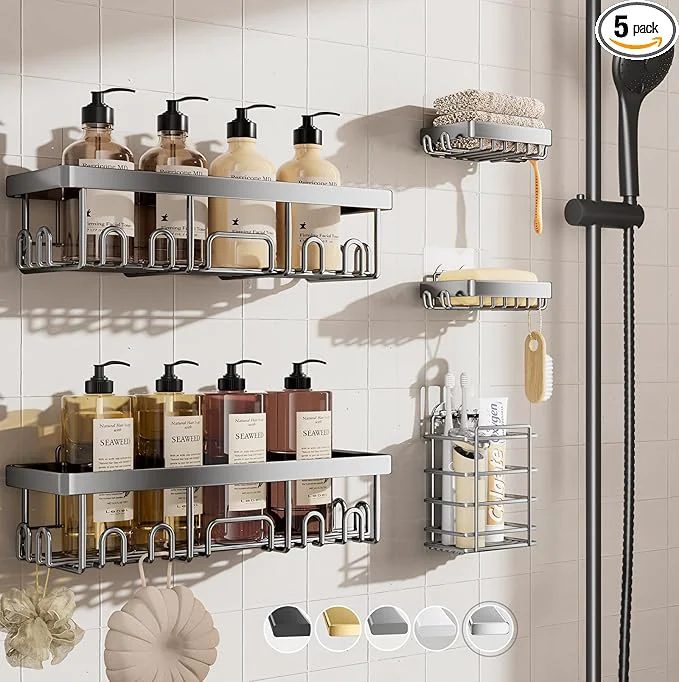 Next-Generation Veken Adhesive Shower Caddy 5-Pack Heavy Weight Bearing Large Wall Mounted Contemporary