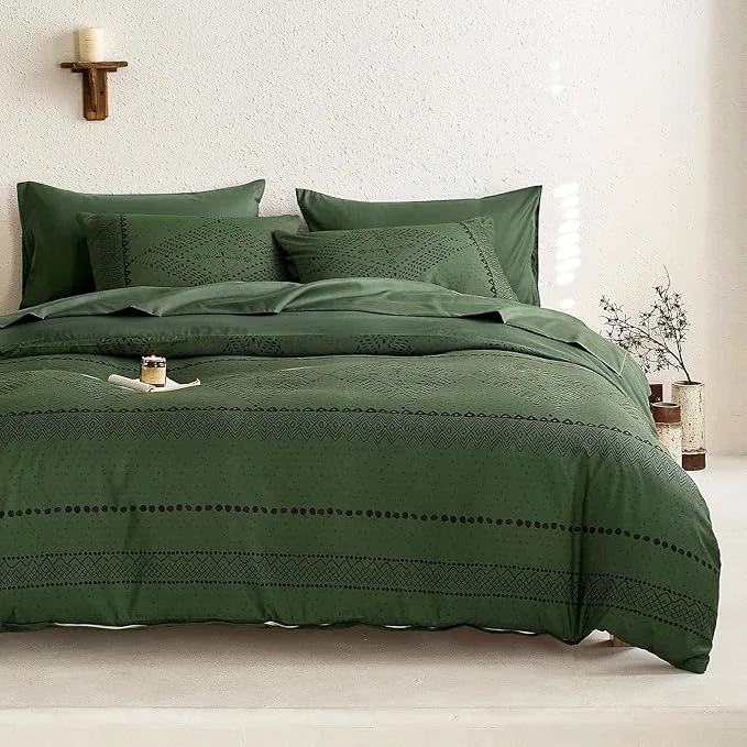 First-Class Wake In Cloud - Boho Comforter Set Farmhouse Bohemian Western Aztec Neutral Aesthetic Soft Lightweight Bedding 3 Pieces Dark Olive Green Queen Size Organic