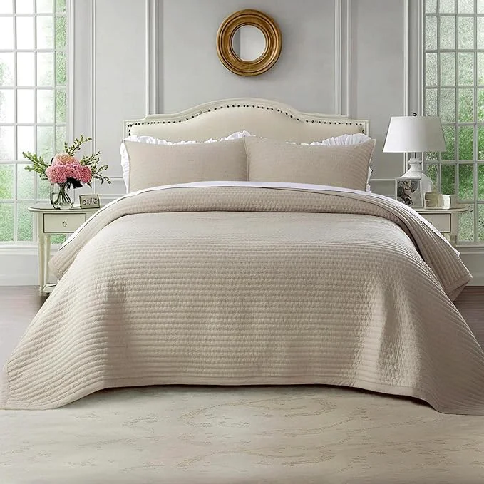 KASENTEX King XL Quilt Set 108 quot x98 quot – Soft Washed 3-Layer Lightweight Bedspread Minimalist Nordic Design All-Season Spring amp Summer Quilt Set 1 Quilt 2 Pillow Shams Light Taupe High-End