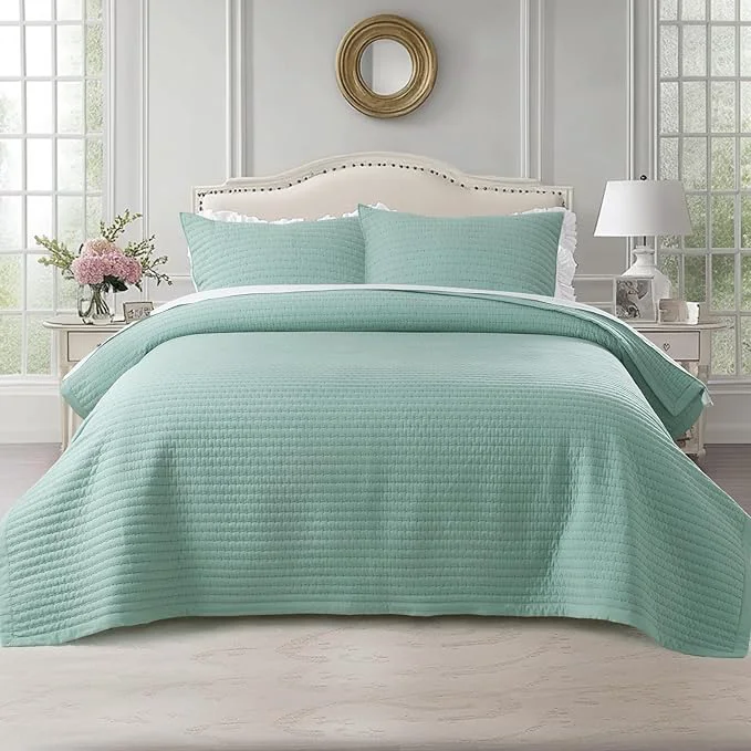 Consistent Oversized King Quilt Set 112 quot x106 quot – Soft Washed 3-Layer Lightweight California King Bedspread Minimalist Nordic Design All-Season Spring amp Summer Quilt Set 1 Quilt 2 Pillow Shams Green Professional