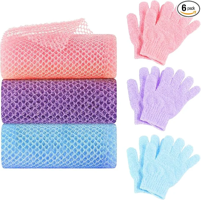 Expertly Made 6 Pack African Net Sponge Exfoliating Glove Set 3 Bath Sponge Body Scrubber Smart