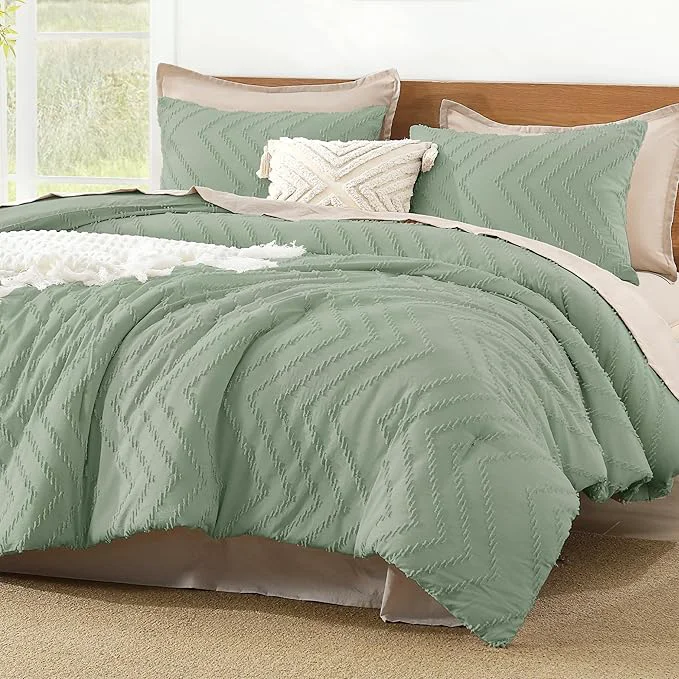 Soft Litanika Sage Green Comforter Set Twin Twin XL Size 2 Pieces Boho Chevron Tufted Bedding Comforter Set All Season Bed Set 66x90In Comforter and 1 Pillow Sham Carefully Designed