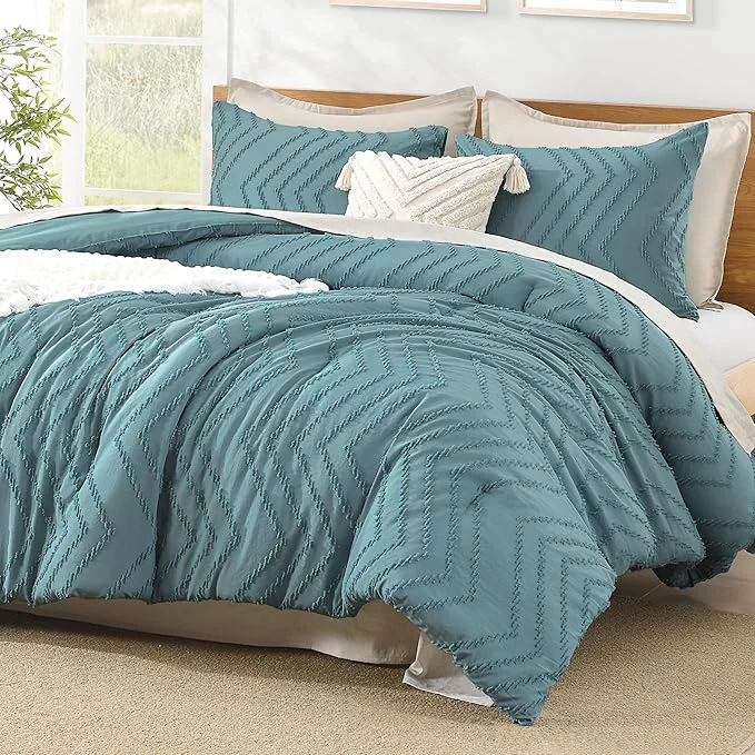 Excellent Litanika Comforter Super King Plus Size Set Grayish Teal 3 Pieces Chevron Tufted Solid Bedding Comforter Sets Fluffy Bed Set Dependable