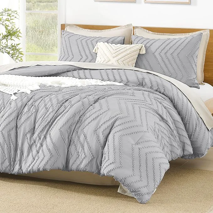 Responsible Litanika Comforter Super King Size Set Light Grey 3 Pieces Chevron Tufted Solid Bedding Comforter Sets Fluffy Bed Set Easy-to-Use