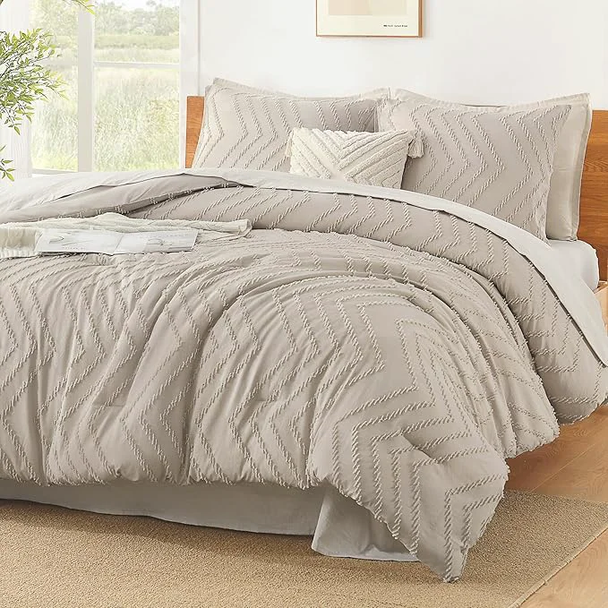 Verified Litanika Comforter Oversized King Size Set Tannish Grey 3 Pieces Chevron Tufted Solid Bedding Comforter Sets Fluffy Bed Set Healthy