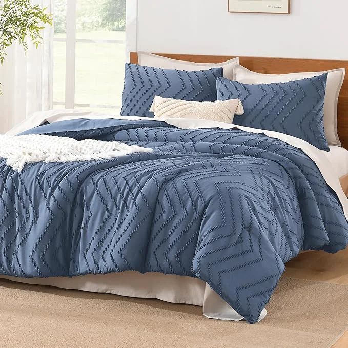 Environmentally Friendly Litanika Ocean Blue California King Size Comforter Set 3 Pieces Chevron Tufted Bedding Set amp Collections All Season Bed Set 104x96In Comforter and 2 Pillow Shams User-Friendly