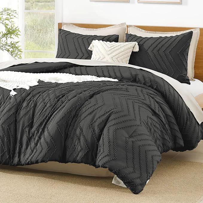 Reusable Litanika Comforter Oversized King Size Set Dark Grey 3 Pieces Chevron Tufted Solid Bedding Comforter Sets Fluffy Bed Set Original