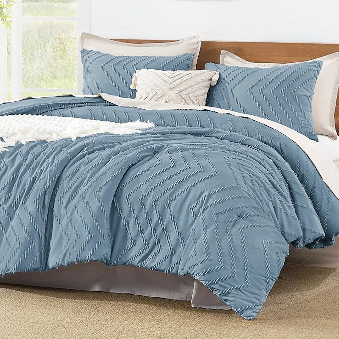 Stylish Litanika Queen Size Comforter Sets Grayish Blue 3 Pieces Lightweight Chevron Tufted Bedding Comforter Set Fluffy Winter Down Comforter Bed Set Gift Choice Fast