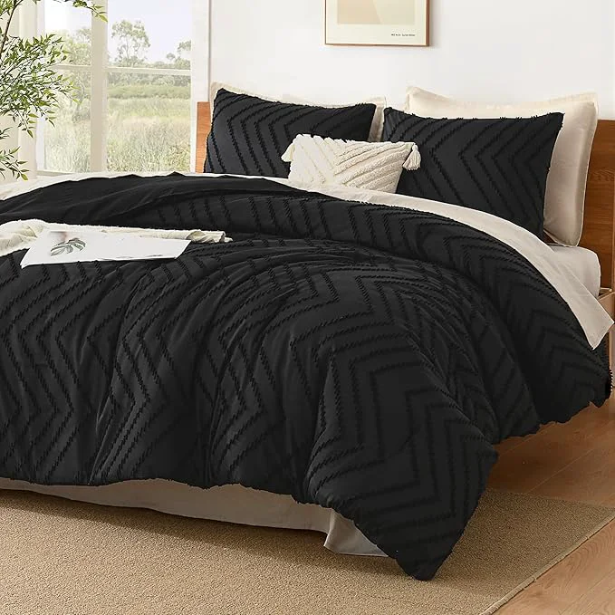 Casual Litanika Black Queen Size Comforter Sets 3 Pieces Lightweight Chevron Tufted Bedding Comforter Set Fluffy Down Comforter Bed Set Gift Choice 90x90In Comforter and 2 Pillowcases Specialty