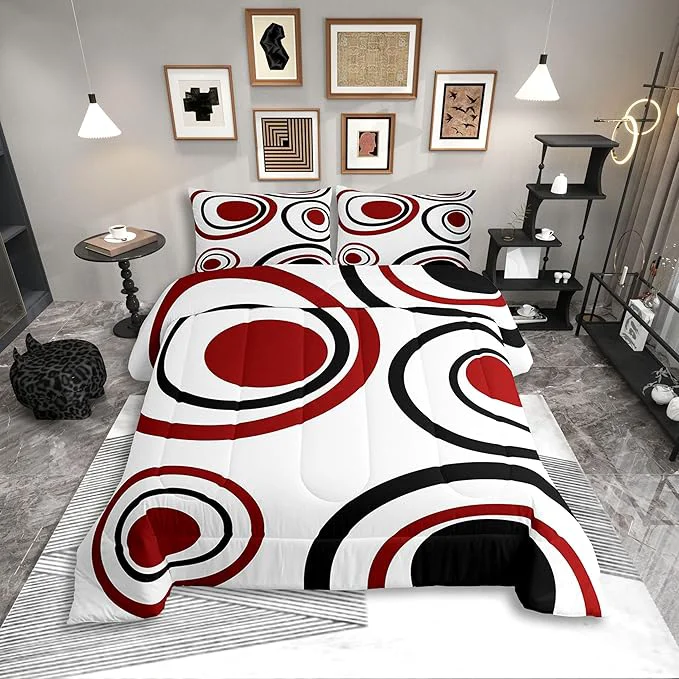 Sophisticated Erosebridal Red Black Circles Twin Bedding Sets for Adult Women Men Striped Abstract Comforter Set Modern Geometric Quilt Duvet Set Minimalism Lines Boho Simple Art Bedding Collections Innovative