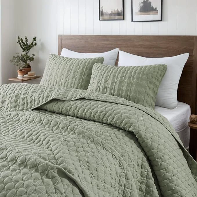 Trendy WDCOZY Oversized California Cal King Size Quilt Bedding Sets with Pillow Shams Sage Green Lightweight Soft Bedspread Coverlet Bed Cover All Season Spring Summer 3 Pieces 116x106 inches Easy-to-Use