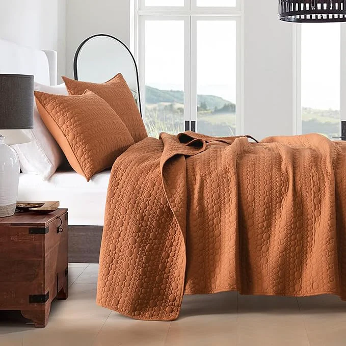 Flexible HORIMOTE HOME Quilt Set Twin Size Burnt Orange Classic Geometric Spots Stitched Pattern Pre-Washed Microfiber Chic Rustic Look Ultra Soft Lightweight Quilted Bedspread for All Season 2 Pieces Smart