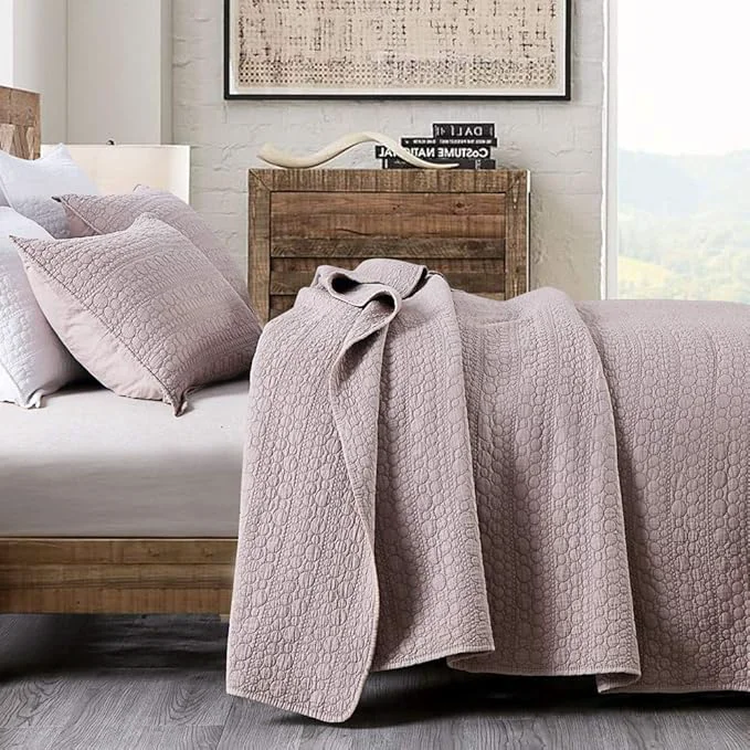 Stylish Oversized King Quilt Set Cameo Rose California King Quilt Classic Geometric Spots Stitched Pattern Stone-Washed Ultra Soft Lightweight Quilted Bedspread Cal King for All Season 3 Pieces Genuine