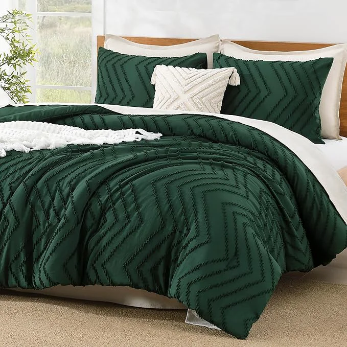 Detailed Litanika Twin Twin XL Comforter Set 2 Pieces Boho Chevron Tufted Bedding Comforter Set All Season Bed Set Emerald Green Solid