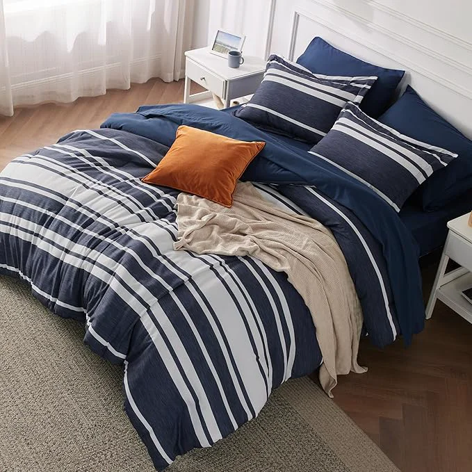 Traditional Bedsure Twin XL Comforter Set 5 Pieces Blue Striped Bedding Set for All Seasons Reversible Cationic Dyeing Bed in a Bag with Comforter Sheets Pillowcase amp Sham Artisan