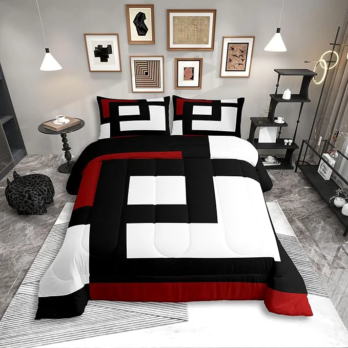Recyclable Erosebridal Red Black and White Striped Toddler Comforter Square Abstract Bedding Set Modern Geometric Stripes Bold Lines Duvet Insert Minimalist Stylish Plaids Bed Sets Outstanding