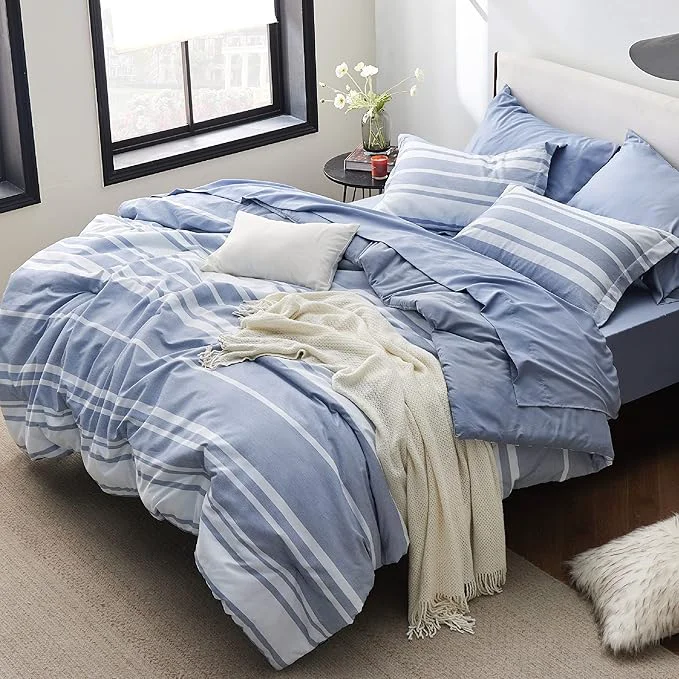 Specialty Bedsure Twin Comforter Set 5 Pieces Blue Striped Bedding Set for All Seasons Reversible Cationic Dyeing Bed in a Bag with Comforter Sheets Pillowcase amp Sham Versatile