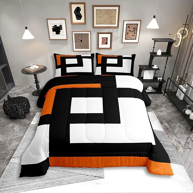 Authentic Erosebridal Blue Black and White Striped Twin Bedding Sets for Adult Women Men Square Abstract Comforter Set Modern Geometric Stripes Bold Lines Quilt Set Minimalist Plaids Bed Collections Outstanding