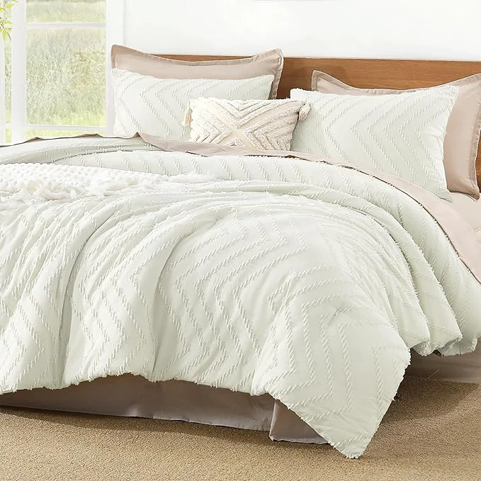 Exceptional Litanika Ivory Queen Size Comforter Sets 3 Pieces Lightweight Chevron Tufted Bedding Comforter Set Fluffy Down Comforter Bed Set Gift Choice 90x90In Comforter and 2 Pillowcases Genuine