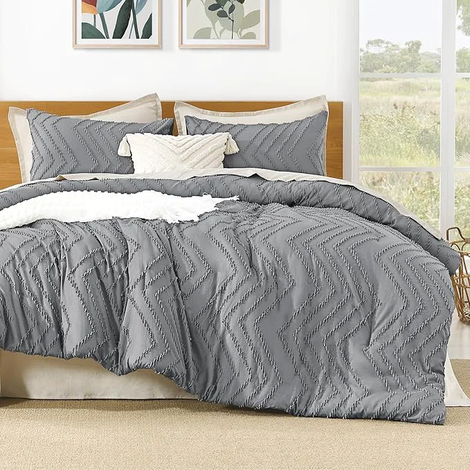 Durable Litanika Gray Queen Size Comforter Sets 3 Pieces Lightweight Chevron Tufted Bedding Comforter Set Fluffy Down Comforter Bed Set Gift Choice 90x90In Comforter and 2 Pillowcases Healthy
