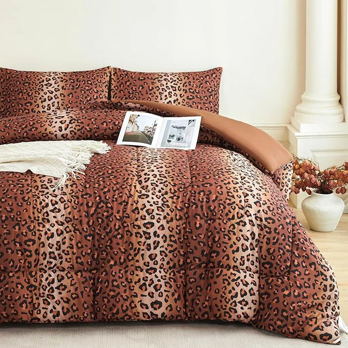 Prestigious PERFEMET Cheetah Print Comforter Set Queen 3 Pieces Animal Leopard Print Bedding Set with 2 Pillowcases Soft Fluffy Farmhouse Leopard Pattern Bed Set for All Season Brown Queen Quality