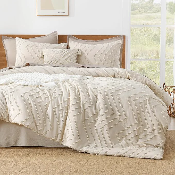Proven Litanika Oversized King Comforter Set 120x98 Beige 3 Pieces Chevron Tufted Quilt Bedding Comforter Sets Fluffy Bed Set Excellent