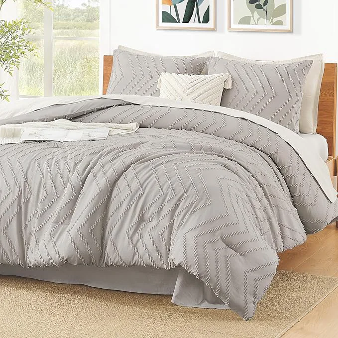 Eco-Friendly Litanika Linen King Comforter Set 3 Pieces Lightweight Gray Tufted Bedding Sets Down Comforter Fluffy Bed Set Gift Choice Sustainable